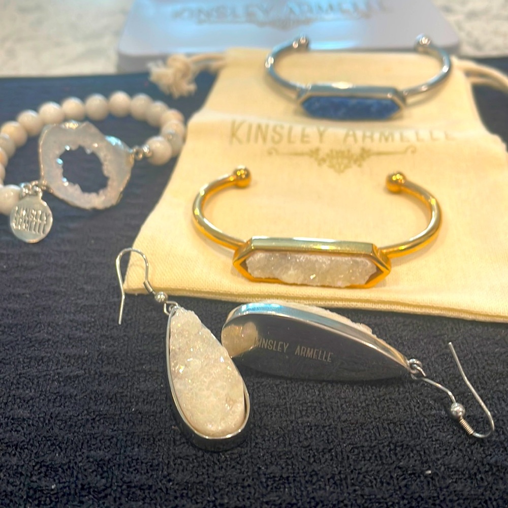 Kinsley Armelle Gold and Silver Druzy Cuff Bracelets with White Druzy Accents